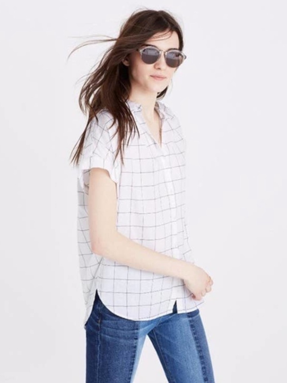 Madewell‎ Women's Short Sleeve Button Front Windowpane Shirt